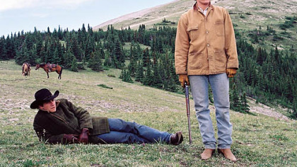 This undated promotional photo shows actors Jake Gyllenhaal, left, and Heath Ledger in a scene from "Brokeback Mountain."