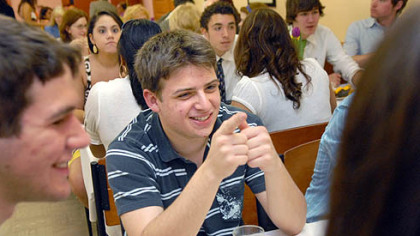 Jeremy Ernstoff sits with his friends during a senior luncheon at Winchester Thurston school in Shadyside. Their graduation day was Sunday. Jeremy, who wrote an essay about having Asperger's syndrome, plans to attend college in the fall.