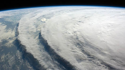 This NASA image from above Earth, shows Hurricane Ike in the Gulf of Mexico closing in on the Texas coast.  When this was made, Wednesday, September 10, at 5 a.m., the storm was centered about 265 miles southeast of Galveston .