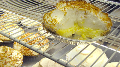 Coconut and other cream pies in the pie case at Glisan's.
