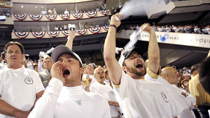 Penguins fans cheer for their team as they take on the Red Wings in the Stanley Cup Finals Wednesday night.