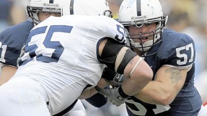 Penn State's A.Q. Shipley (57) moved from nose guard to center.
