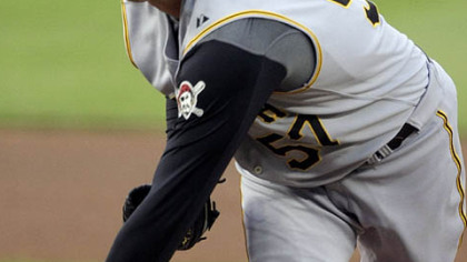 Pittsburgh Pirates' Zach Duke pitches to the Washington Nationals during the first inning of an MLB baseball game, Thursday in Washington.