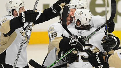 Penguins Jordan Staal celebrates his second goal of the third period.