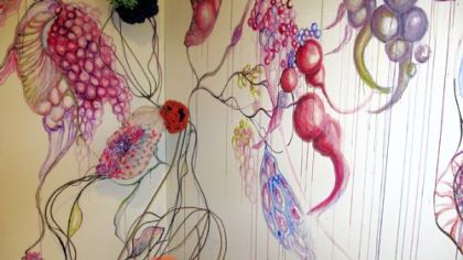 A detail of "Twist, Tie, Multiply," a collaboration by JoAnna Commandaros, Anna Divinsky and Karen Page.