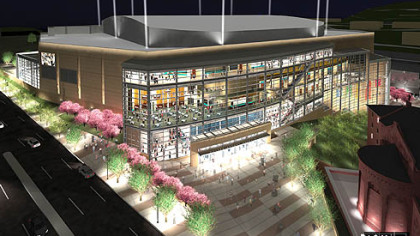 The arena atrium, looking east along Centre Avenue.