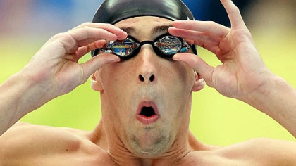 Michael Phelps of the United States prepares to compete in the men's 200m freestyle final.  He won the gold medal and set a new world record.