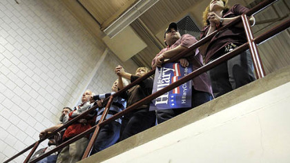 Part of the crowd took to a balcony to listen to former President Clinton speak.