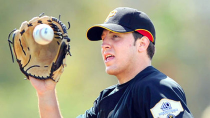 Pirates' Daniel Moskos during the first day of workouts for pitcher and catchers at Pirate City in Bradenton, Fla. yesterday.