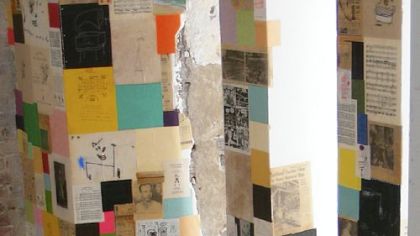 

Artist David Montano is collaging his work, "Down Into the Easy Chair" (a detail of which is shown), directly onto the walls of the Unsmoke Systems cultural building as a part of its inaugural exhibition. Curator Heather Pesanti, Carnegie Museum of Art assistant curator of contemporary art, also curated the recent Gestures exhibition, "illustrations of catastrophe and remote times," at the Mattress Factory museum, which Montano created an installation for.