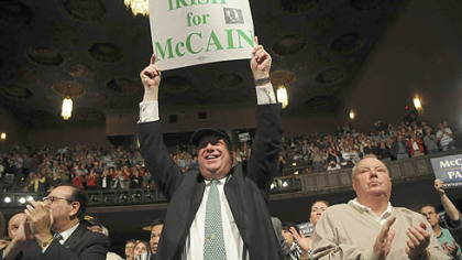 The crowd reacts to Sen. John McCain during a town-hall meeting in the Scranton Cutural Center at the Masonic Temple in Scranton on Monday