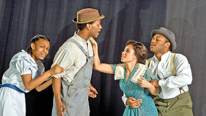 Carnegie Mellon's "The Piano Lesson" features Cherish Morgan as Maretha, left, Jon Michael Reese as Boy Willie, Amanda Payton as Berneice/Grace and Larry Powell as Doaker.