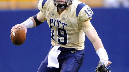 Pitt quarterback Pat Bostick scrambles during the Blue-Gold game at Heinz Field Saturday.
