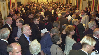 A study shows that a Pittsburgh audience such as this entering a symphony performance at Heinz Hall has the second-highest percentage of patrons age 55 or older in the nation.