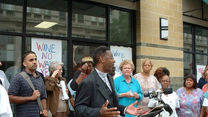 In 2004, the Rev. Jesse Brown speaks at a community march where neighbors protested the opening of a state liquor store in their north Philadelphia neighborhood. The store opened on a block with two churches, one of which has a day-care center.