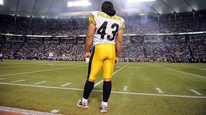 Troy Polamalu could only watch from the sideline Saturday, but he was running with the first team yesterday in practice.