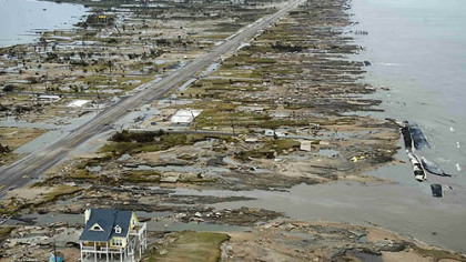 GILCHRIST, Tx. -- A lone beachfront home stands among the debris Sunday.