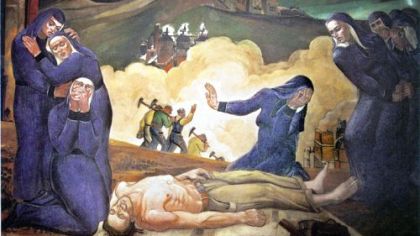 "The Immigrant Mother Raises Her Son for Industry" mural at St. Nicholas Croatian Church by artist Maxo Vanka.