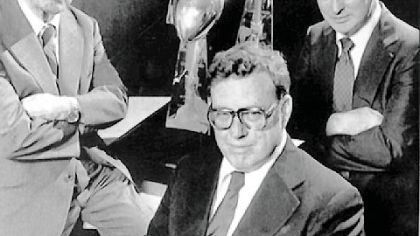 Art Rooney Sr., left, with his sons Art Rooney Jr., center, and Dan Rooney after the team brought home its third Super Bowl trophy in 1979.