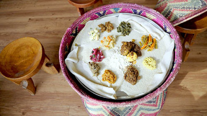 A typical platter at Tana Ethiopian Restaurant in East Liberty.