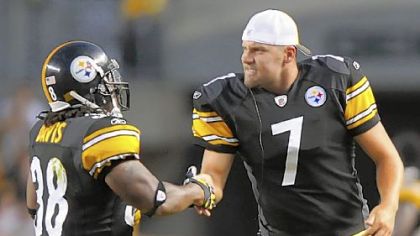 Ben Roethlisberger congratulates Cary Davis on a touchdown in the preseason. But should the congratulations be going the other way after Roethlisberger's offseason windfall?