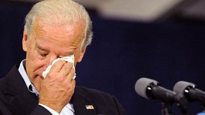 Sen. Joe Biden becomes emotional and stops his speech as he was reminded of past family tragedies.
