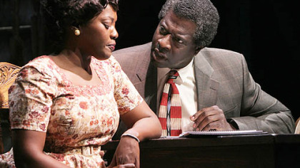Heather Alicia Simms as Berniece and Afemo Omilami as Avery in "The Piano Lesson" at Kennedy Center.