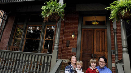Molly and Rob Stephany with their boys at their house, which will be on the Lawrenceville House tour, "Snapshots Through Time."