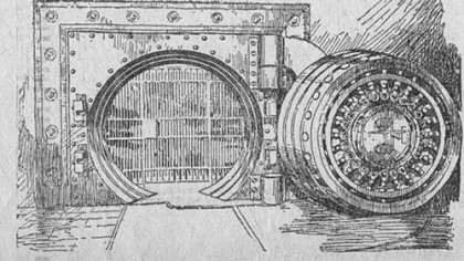 "Entrance and great door of safe deposit vault," as illustrated by The Pittsburgh Sun on Nov. 21, 1923, courtesy of Pittsburgh History & Landmarks Foundation.