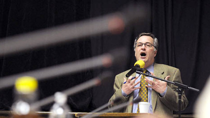 City school Superintendent Mark Roosevelt makes his case for closing Schenley High School at last night's board meeting.