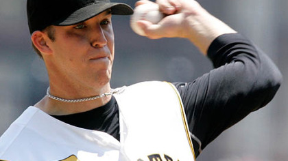 Paul Maholm throws in the first inning against the San Diego Padres at PNC Park yesterday.