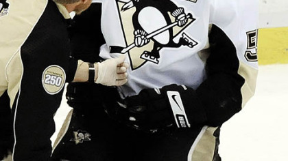 A back injury in the second period knocked Sergei Gonchar from the game Monday night. Yet he resurfaced in the third overtime and was on the ice when the Penguins' Petr Sykora scored the winning goal.
