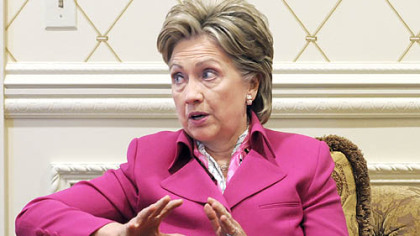 Sen. Hillary Rodham Clinton speaks to the Post-Gazette editorial board yesterday.