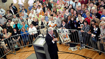 Former President Bill Clinton stumps for his wife at the Rose E. Schneider YMCA in Cranberry last evening.