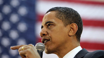 Democratic presidential hopeful Sen. Barack Obama D-Ill., speaks during a town hall meeting at Ball State University in Muncie, Ind., yesterday.