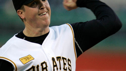 Tom Gorzelanny throws in the third inning against the Milwaukee Brewers at PNC Park last night.