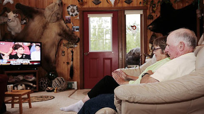WASILLA, AK -- Sally and Chuck Heath watch in their home as Sen. John McCain announces that their daughter, Alaska Gov. Sarah Palin, is his running mate.