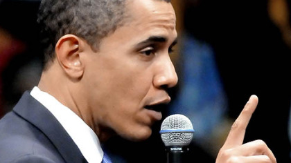 Sen. Obama in front of a capacity crowd at Youngstown State yesterday.
