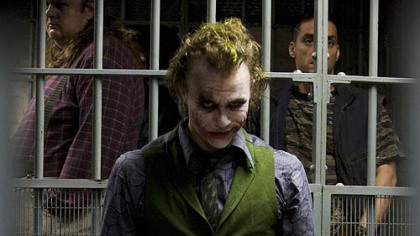 This undated publicity photo provided by Warner Bros. shows Heath Ledger in costume as The Joker in the upcoming Warner Bros. and Legendary Pictures action drama "The Dark Knight".