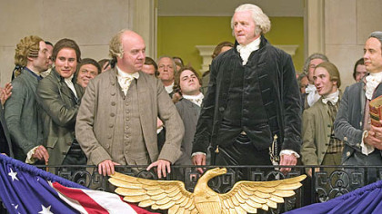 From the HBO miniseries "John Adams": Paul Giamatti as John Adams and David Morse as George Washington.