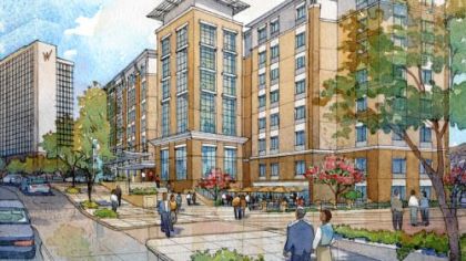 The Pittsburgh Penguins and real estate developer Horizon Properties Group provide details on an upscale hotel that will be built beside the new arena.