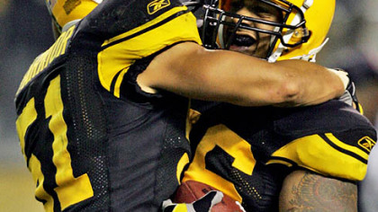 Led by James Harrision and Lamarr Woodley, shown here, the Steelers are sacking quarterbacks like it was 2001 again.