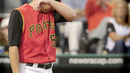 Starter Zach Duke fell to 4-8 after giving up five runs on seven hits in six innings against the Padres last night at PNC Park.