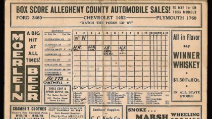 Scorecard noting the last three home runs hit by Babe Ruth.