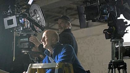 Director John Hillcoat, foreground, and Javier Aguirresa-robe, director of photography, on the set of "The Road."