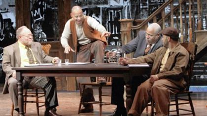 Stephen McKinley Henderson, left, is Wining Boy, Ruben Santiago-Hudson is Boy Willie, Bill Nunn is Doaker and Jason Dirden is Lymon in a staged reading  of August Wilson's "The Piano Lesson" at the Kennedy Center  in Washington.