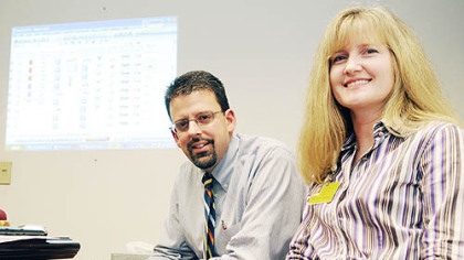 Children's Hospital's Eric Hess, vice president and project executive, and Jennifer Iagnemma, RN, patient move coordinator, are preparing for next spring's moving day.