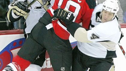 Rob Scuderi leads the Penguins with 76 blocked shots, which ranks fifth in the NHL going into last night's games.