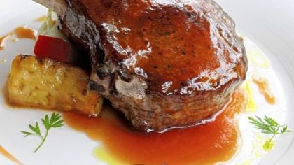 Kurobuta pork chop with sauteed apple, pineapple and bell pepper is on the menu at Richard Chen Pittsburgh in East Liberty.