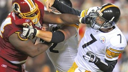 Ben Roethlisbergers taking a hit in the first half of Monday night's game.